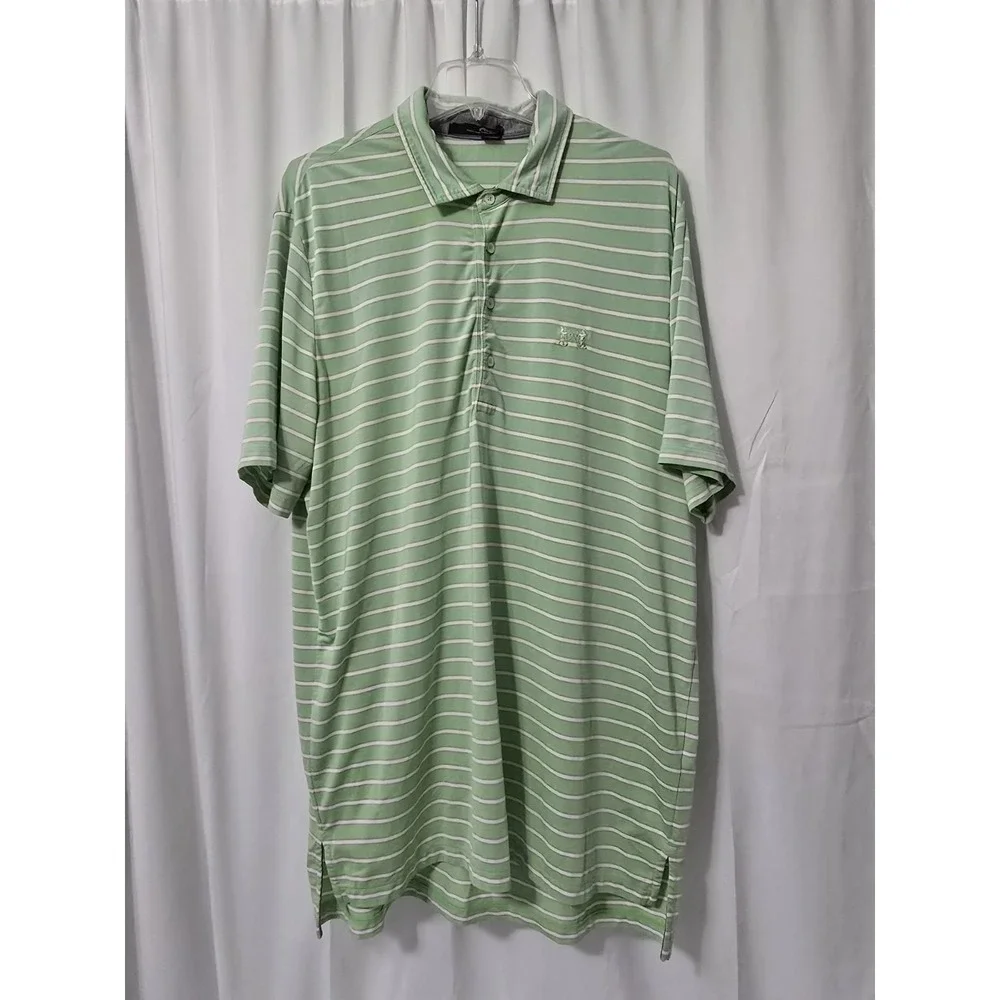 RLX Ralph Lauren Light Green Stripe Performance Polo Shirt 2 Player Logo Size XL